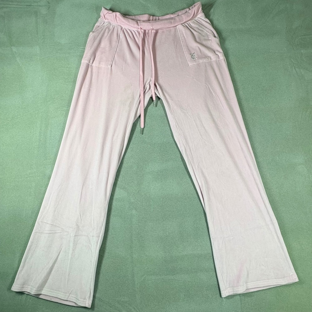 Juicy Couture Pink Velour Rhinestone Logo Lounge Pants Y2K Sleepwear Large